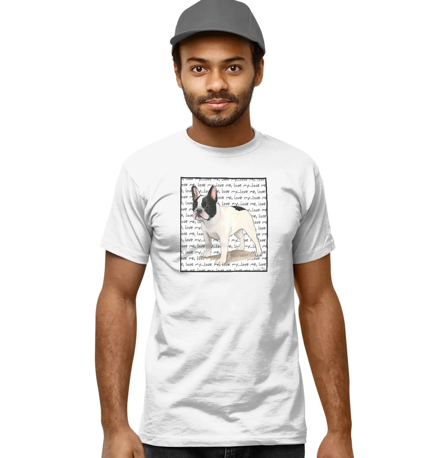 Black & White French Bulldog Love Text - Adult Unisex T-Shirt - Image 6