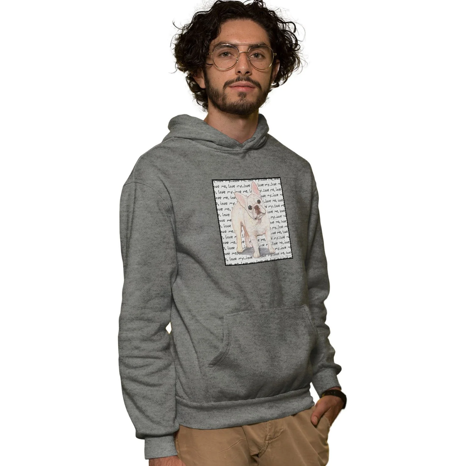 Cream French Bulldog Love Text - Adult Unisex Hoodie Sweatshirt - Image 3