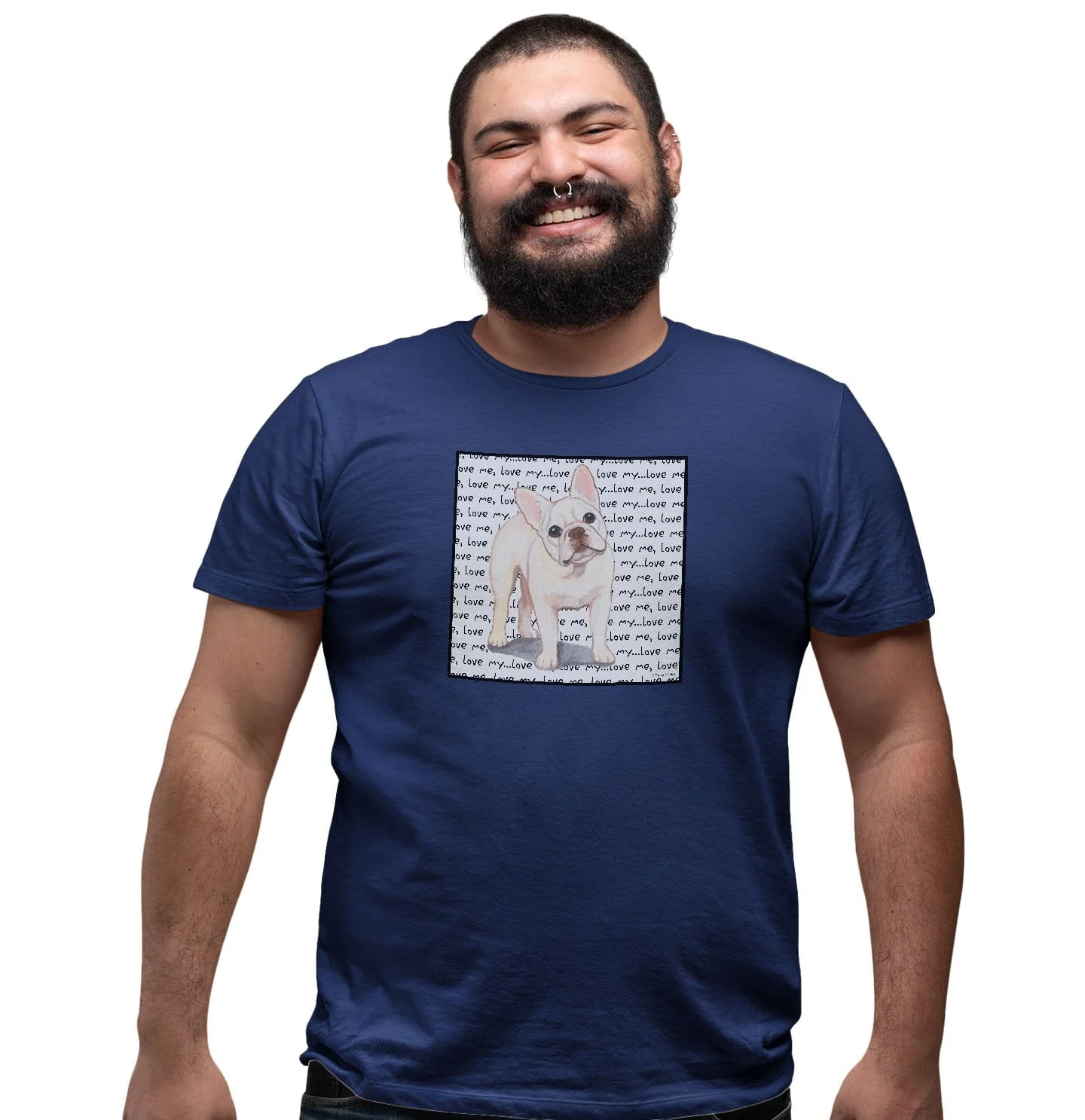 Cream French Bulldog Love Text - Adult Unisex T-Shirt - Image 5