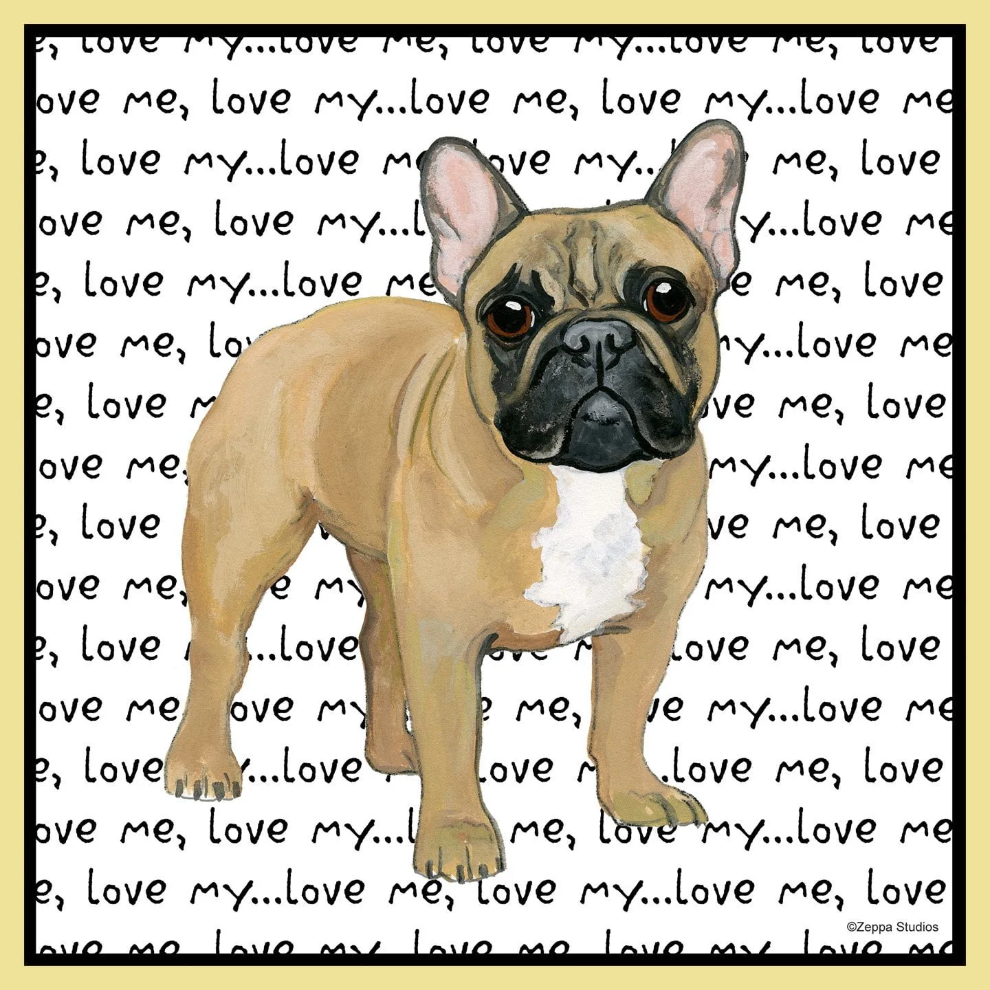 Fawn French Bulldog Love Text - Adult Unisex T-Shirt - Image 2