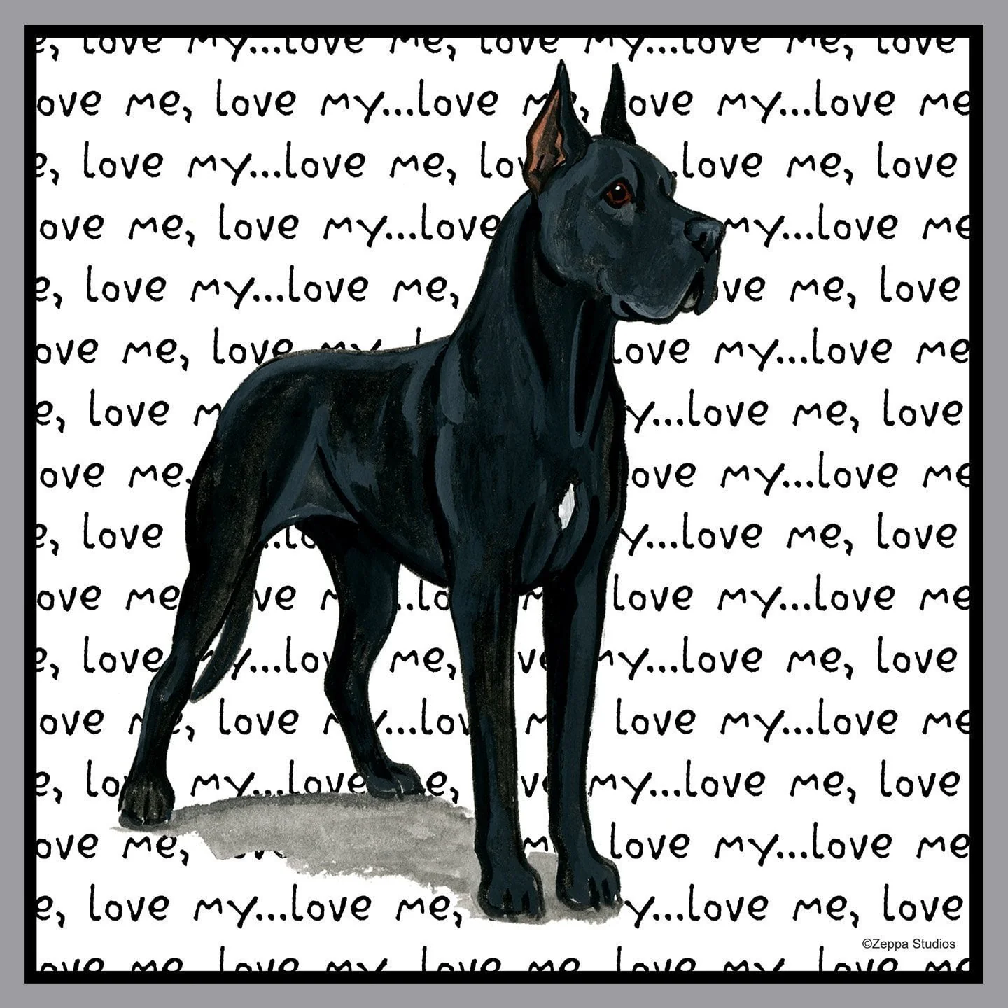 Great Dane (Cropped Ears) Love Text - Adult Unisex T-Shirt - Image 2