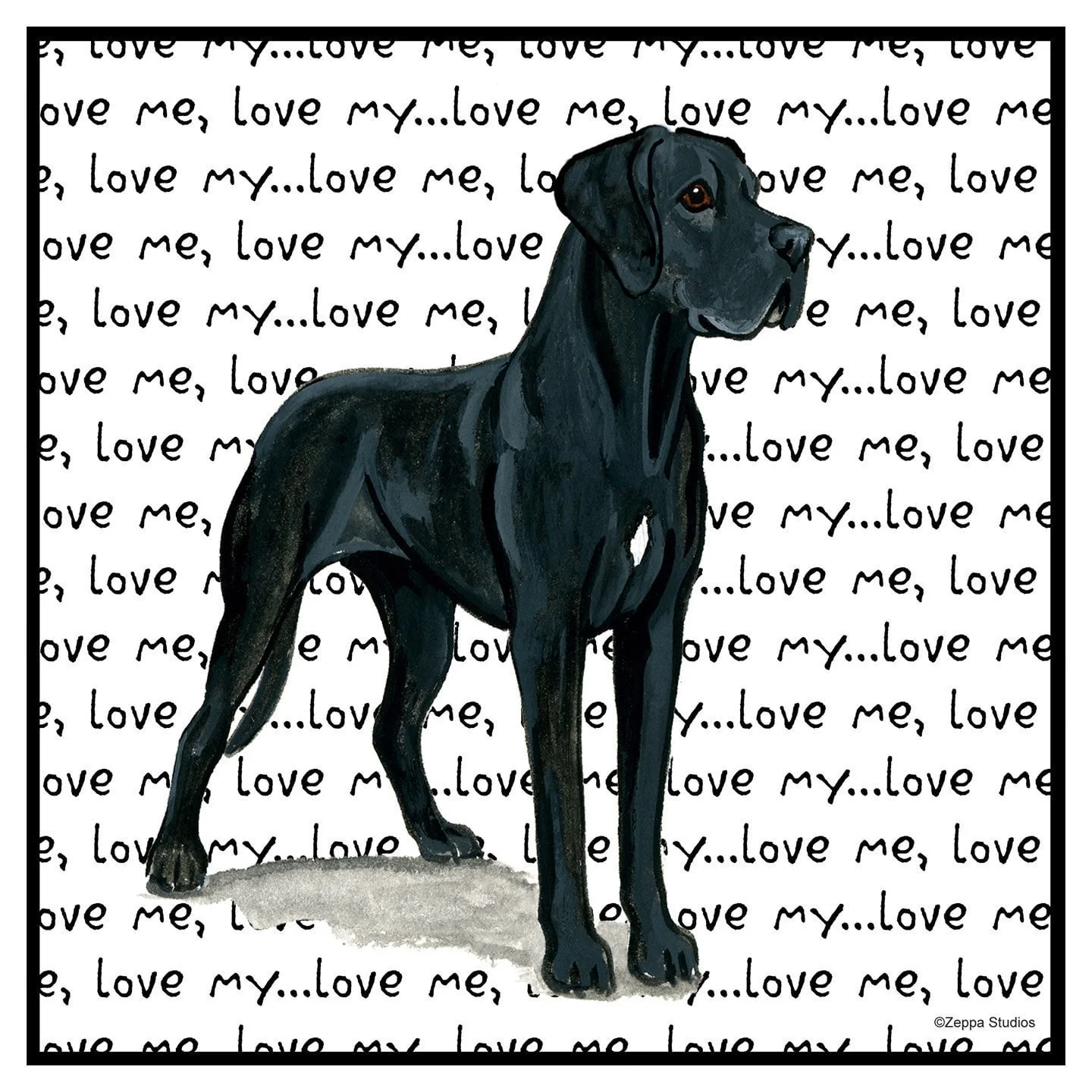 Great Dane (Natural Ears) Love Text - Adult Unisex T-Shirt - Image 2