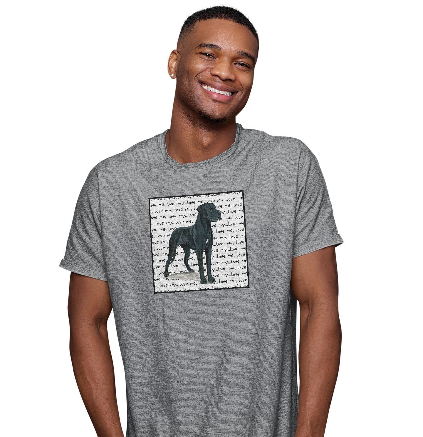 Great Dane (Natural Ears) Love Text - Adult Unisex T-Shirt - Image 3