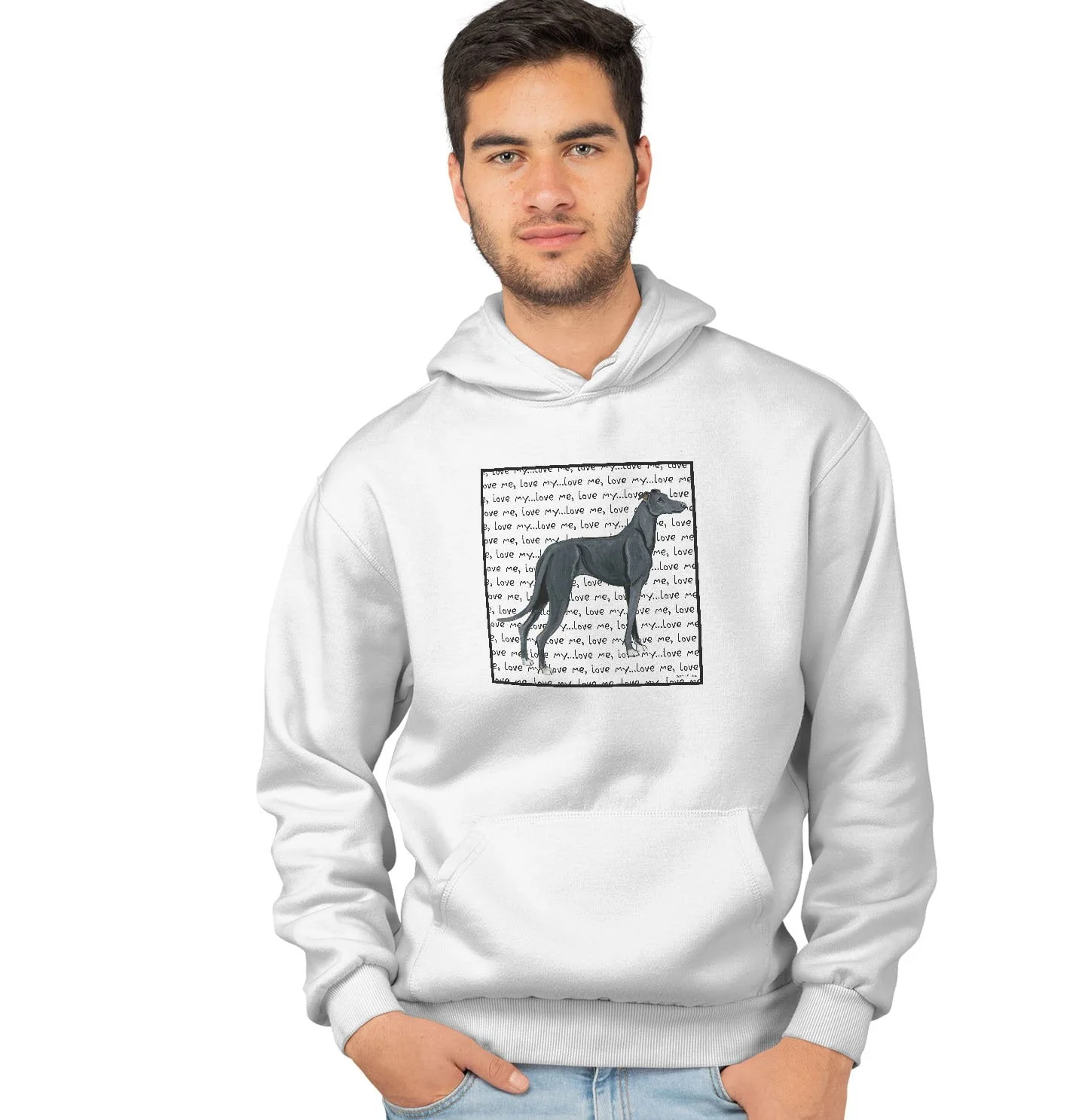 Black Greyhound Love Text - Adult Unisex Hoodie Sweatshirt - Image 4