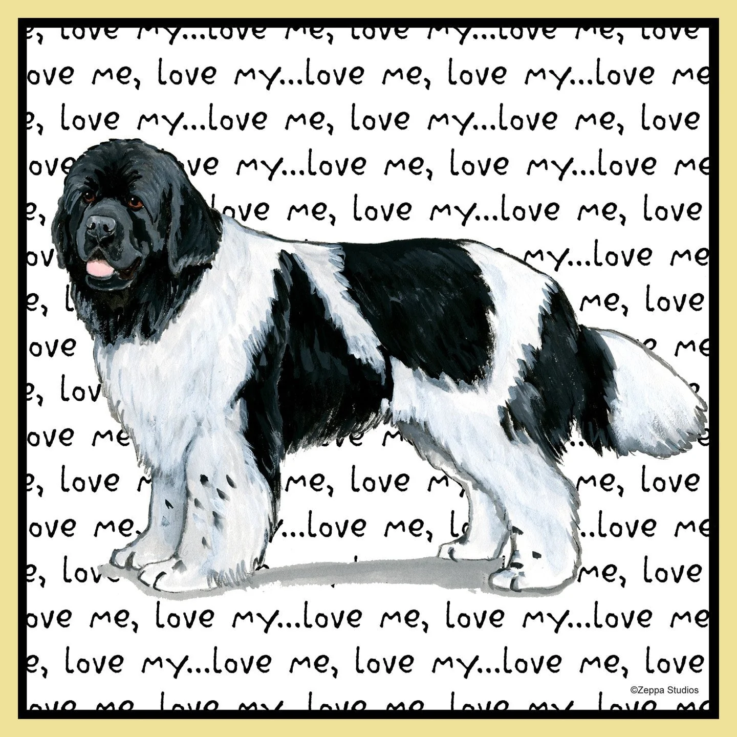 Black & White Newfoundland Love Text - Adult Unisex T-Shirt - Image 2
