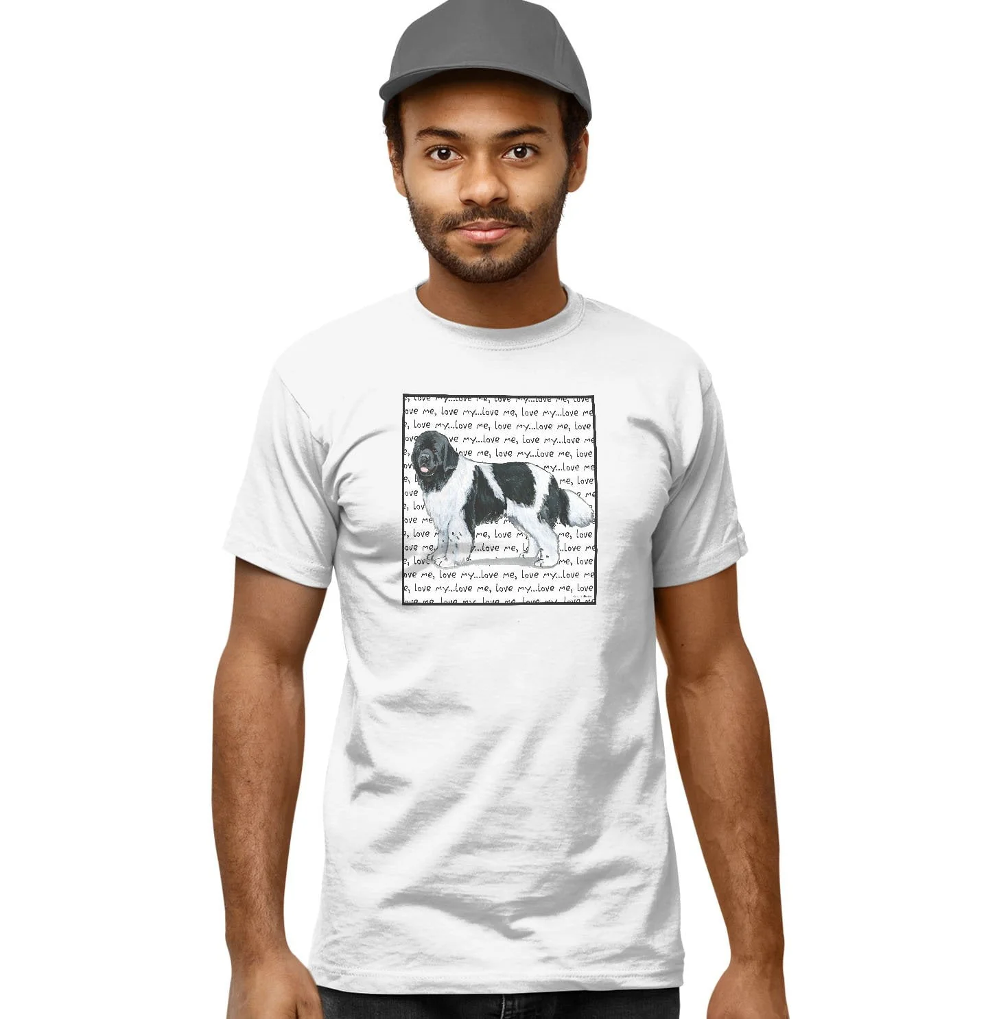 Black & White Newfoundland Love Text - Adult Unisex T-Shirt - Image 6