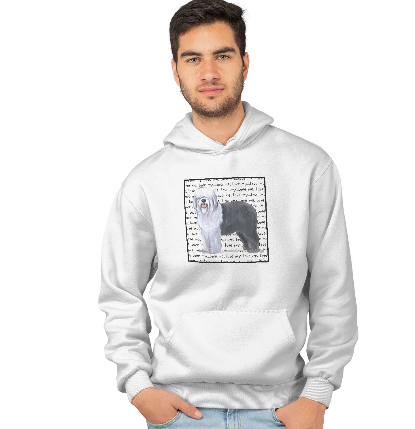 Old English Sheepdog Love Text - Adult Unisex Hoodie Sweatshirt - Image 4