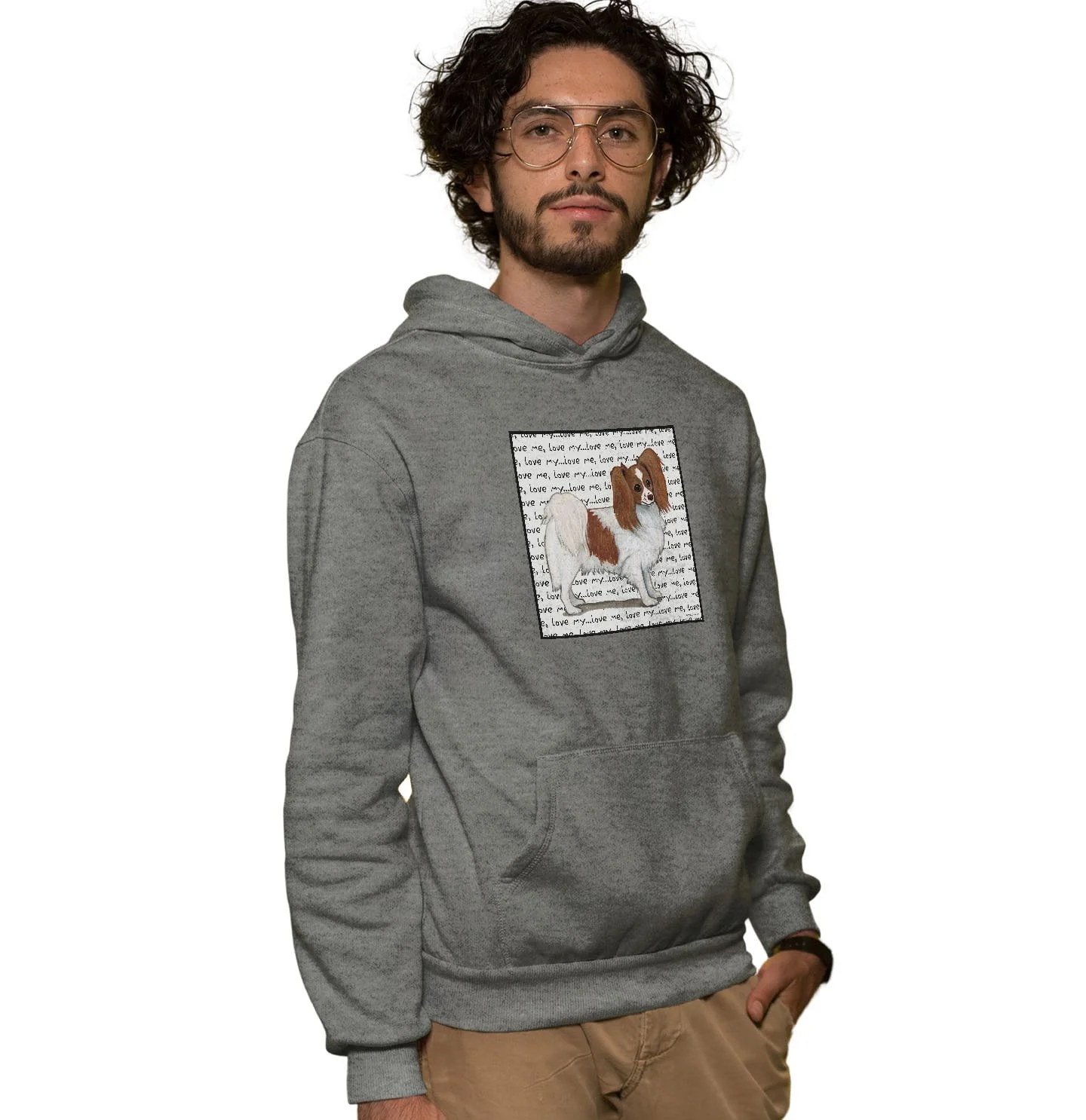 Red & White Papillon Love Text - Adult Unisex Hoodie Sweatshirt