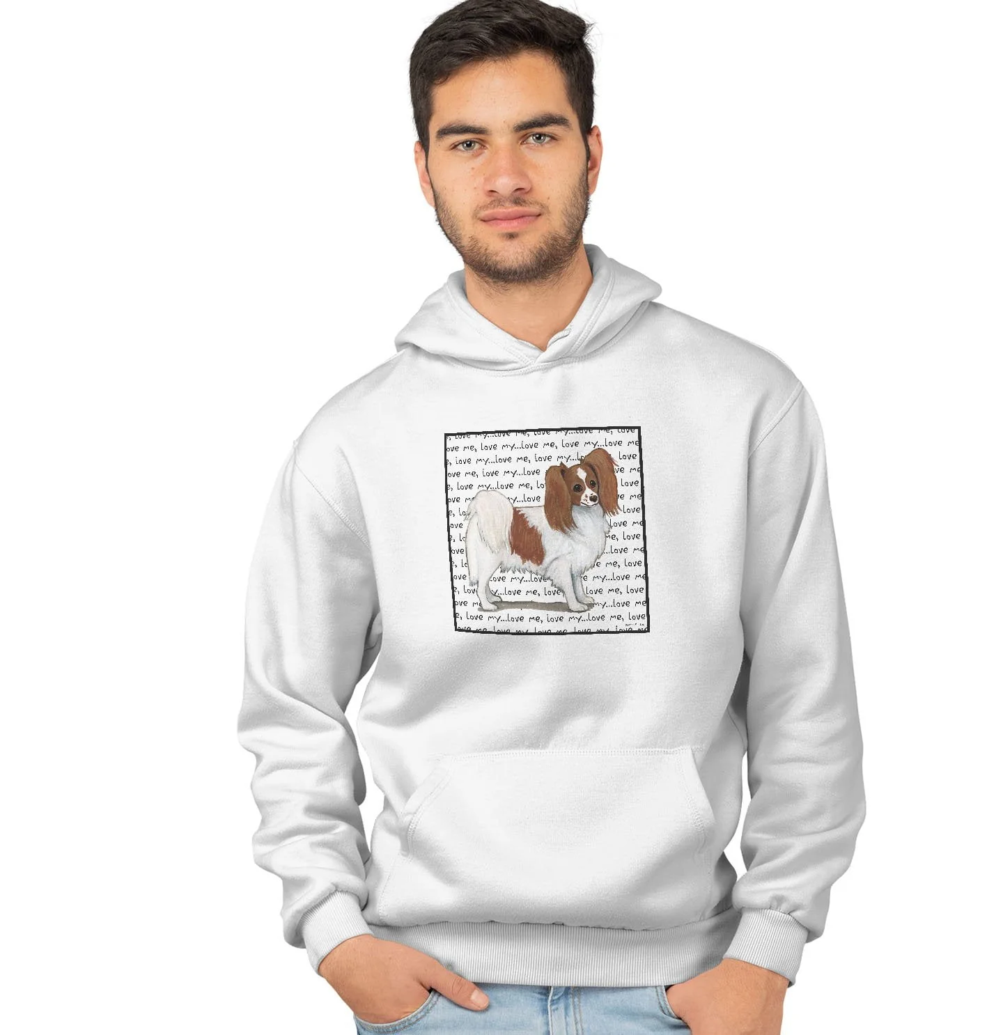 Red & White Papillon Love Text - Adult Unisex Hoodie Sweatshirt - Image 4
