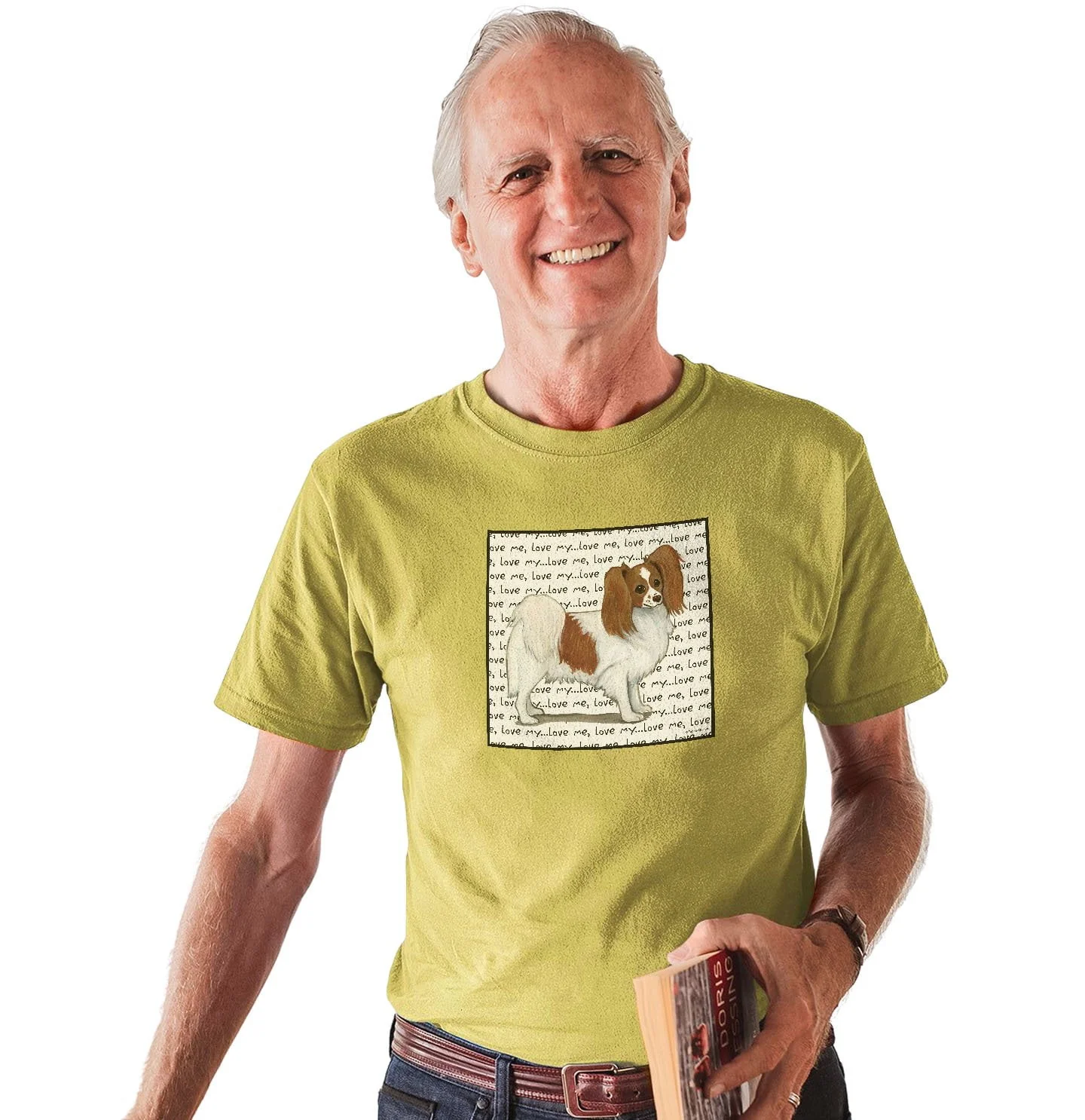 Red & White Papillon Love Text - Adult Unisex T-Shirt - Image 4