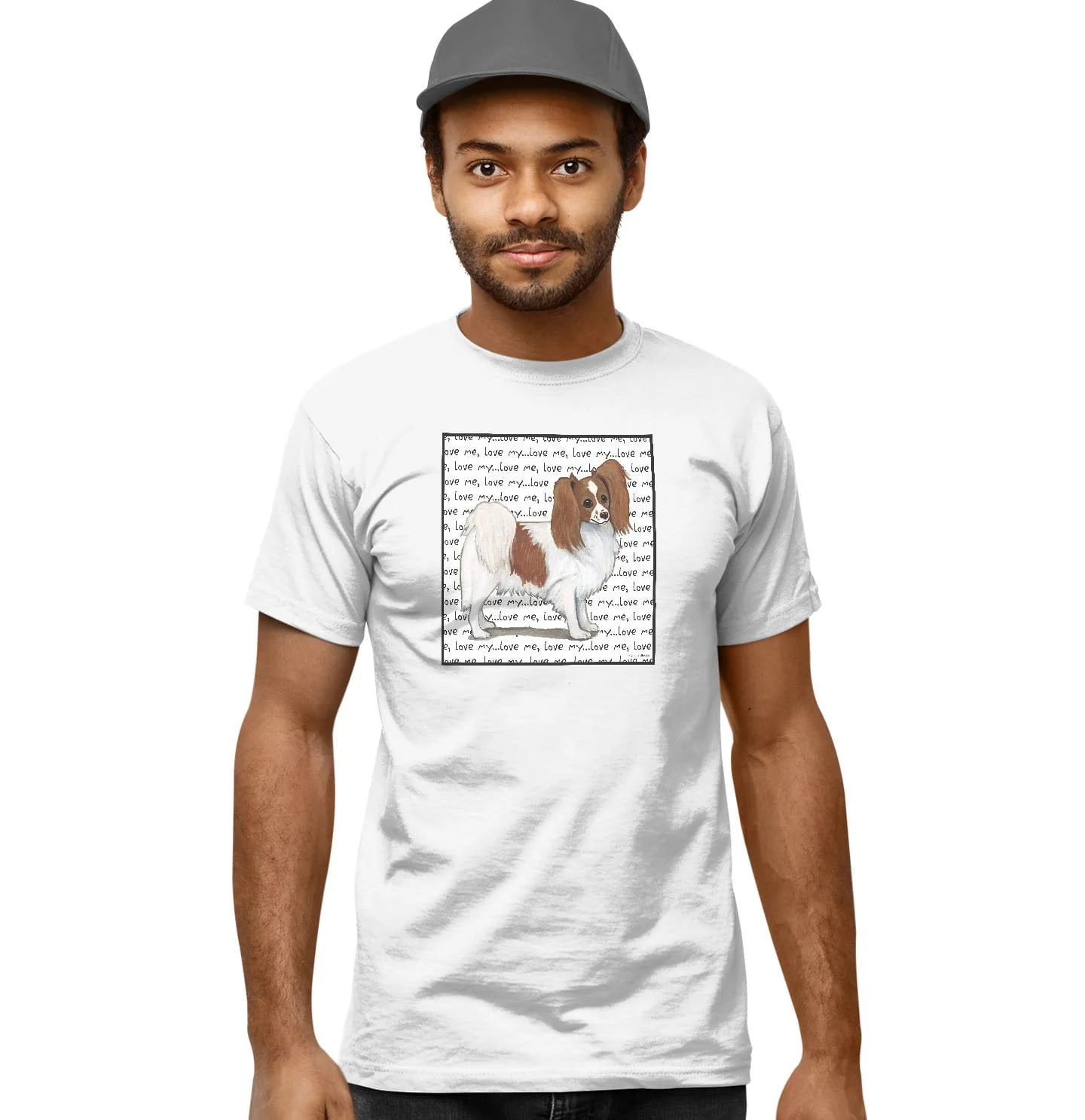Red & White Papillon Love Text - Adult Unisex T-Shirt - Image 5