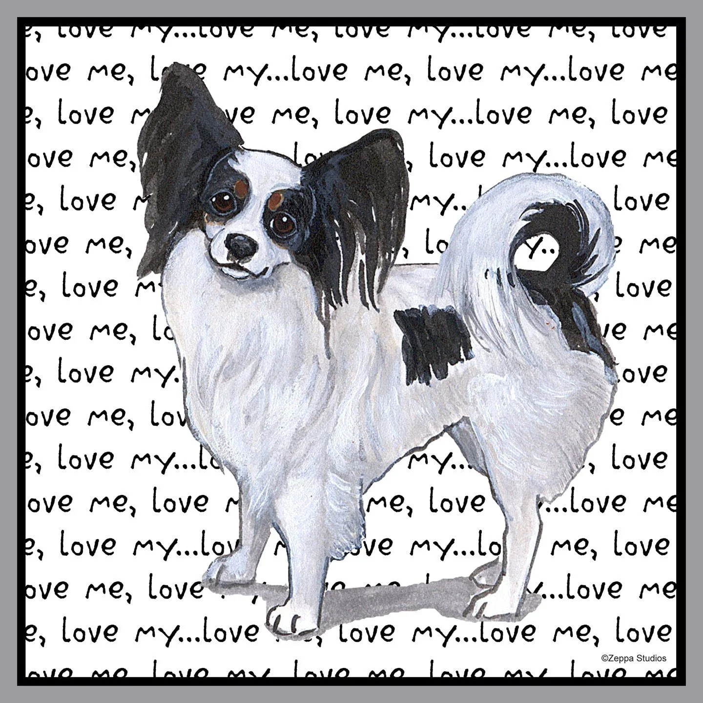 Tri-Color Papillon Love Text - Adult Unisex T-Shirt - Image 2