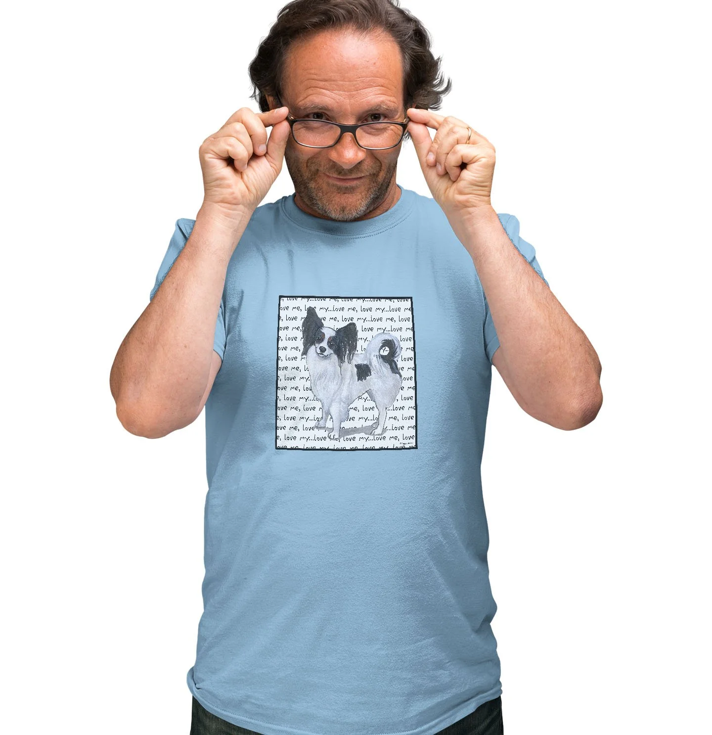 Tri-Color Papillon Love Text - Adult Unisex T-Shirt - Image 3