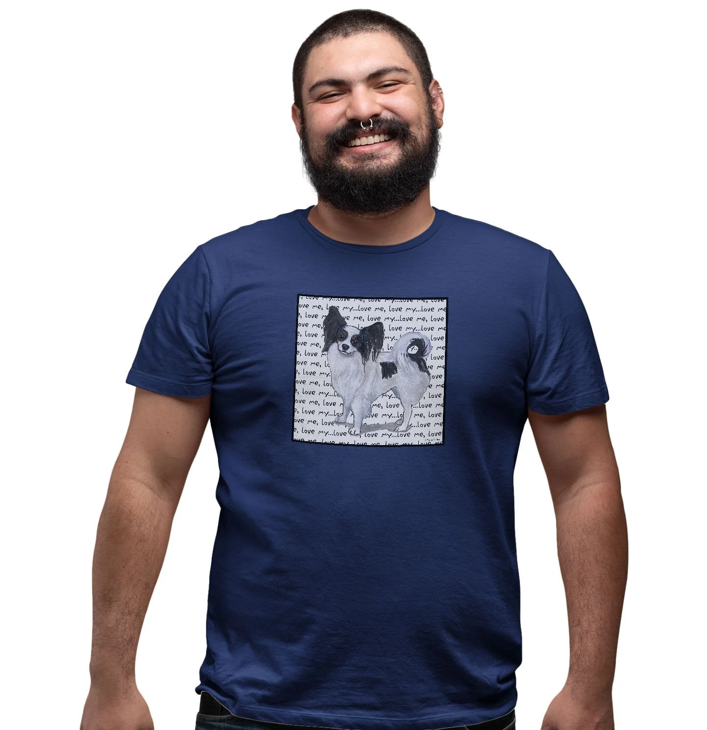Tri-Color Papillon Love Text - Adult Unisex T-Shirt - Image 4