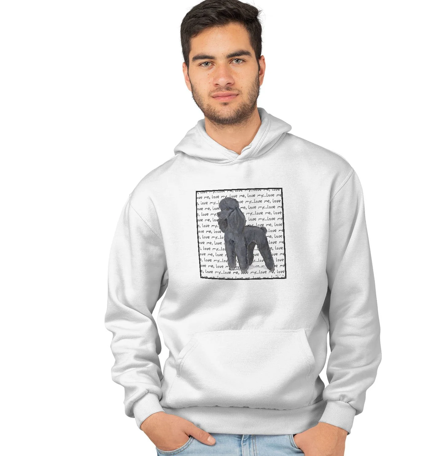 Black Poodle Love Text - Adult Unisex Hoodie Sweatshirt - Image 4