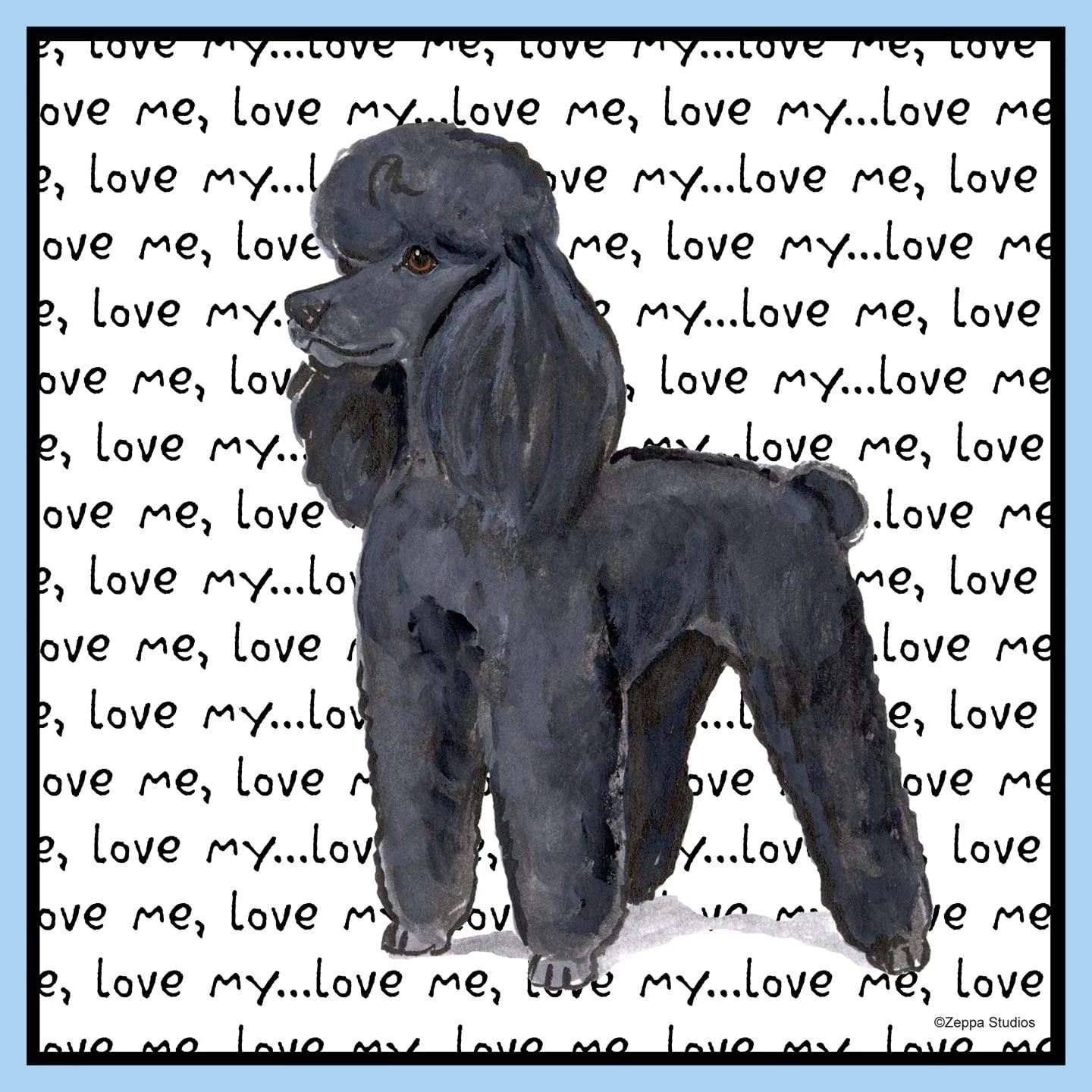 Black Poodle Love Text - Adult Unisex T-Shirt - Image 2