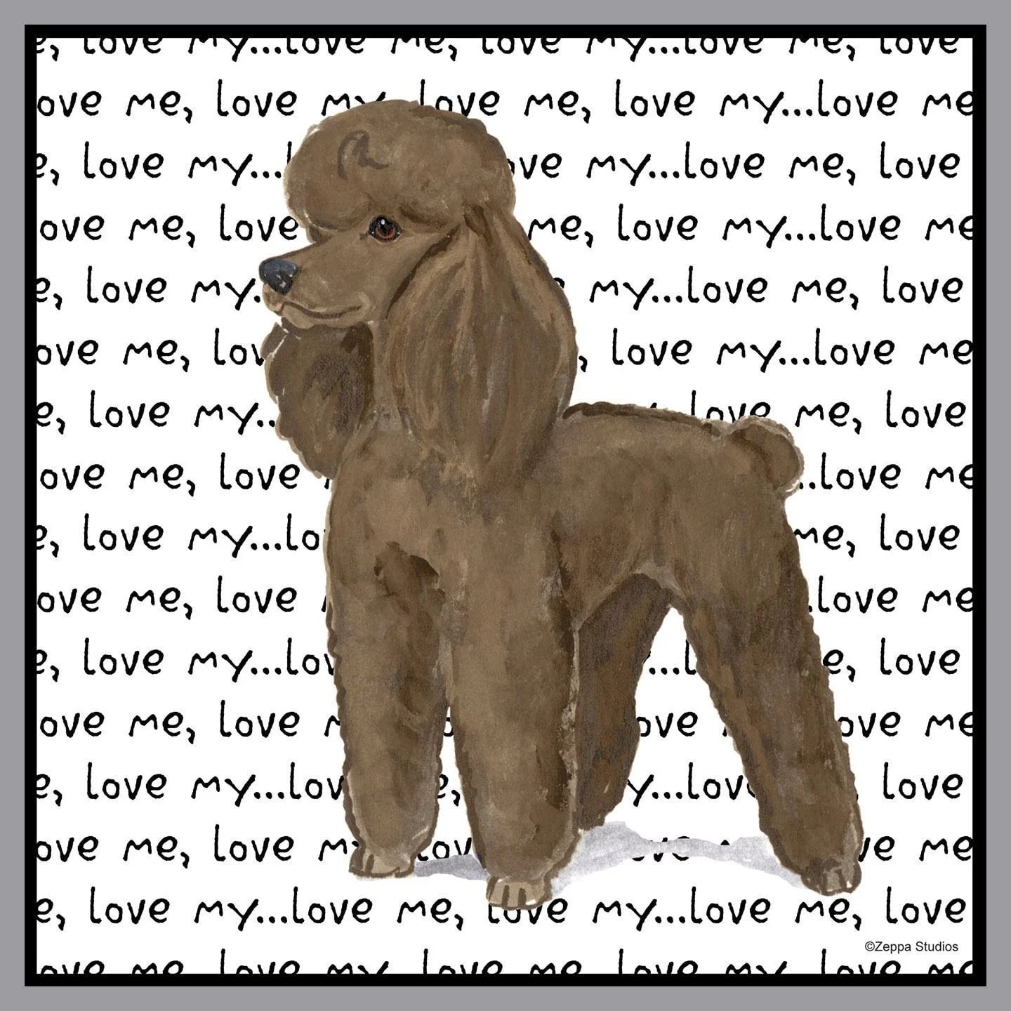 Brown Poodle Love Text - Adult Unisex T-Shirt - Image 2