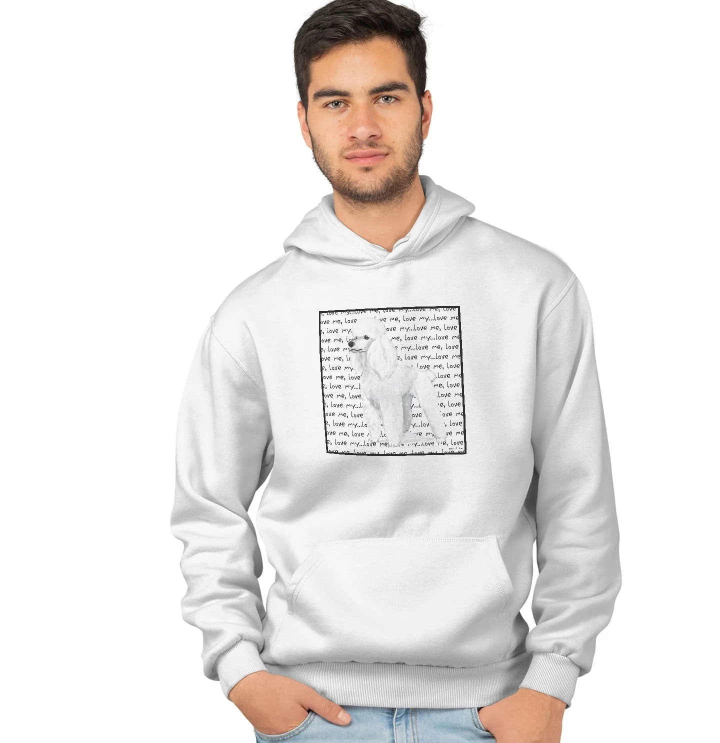 White Poodle Love Text - Adult Unisex Hoodie Sweatshirt - Image 4