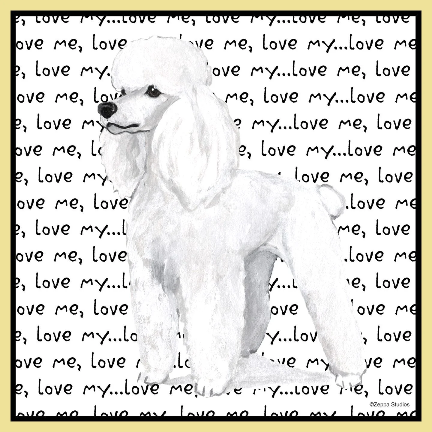 White Poodle Love Text - Adult Unisex T-Shirt - Image 2