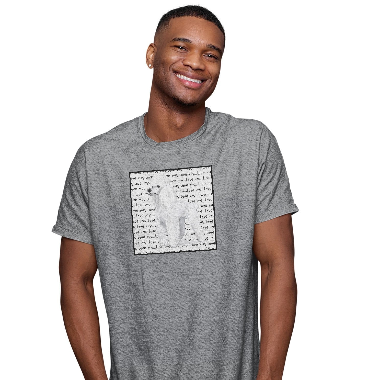 White Poodle Love Text - Adult Unisex T-Shirt - Image 3