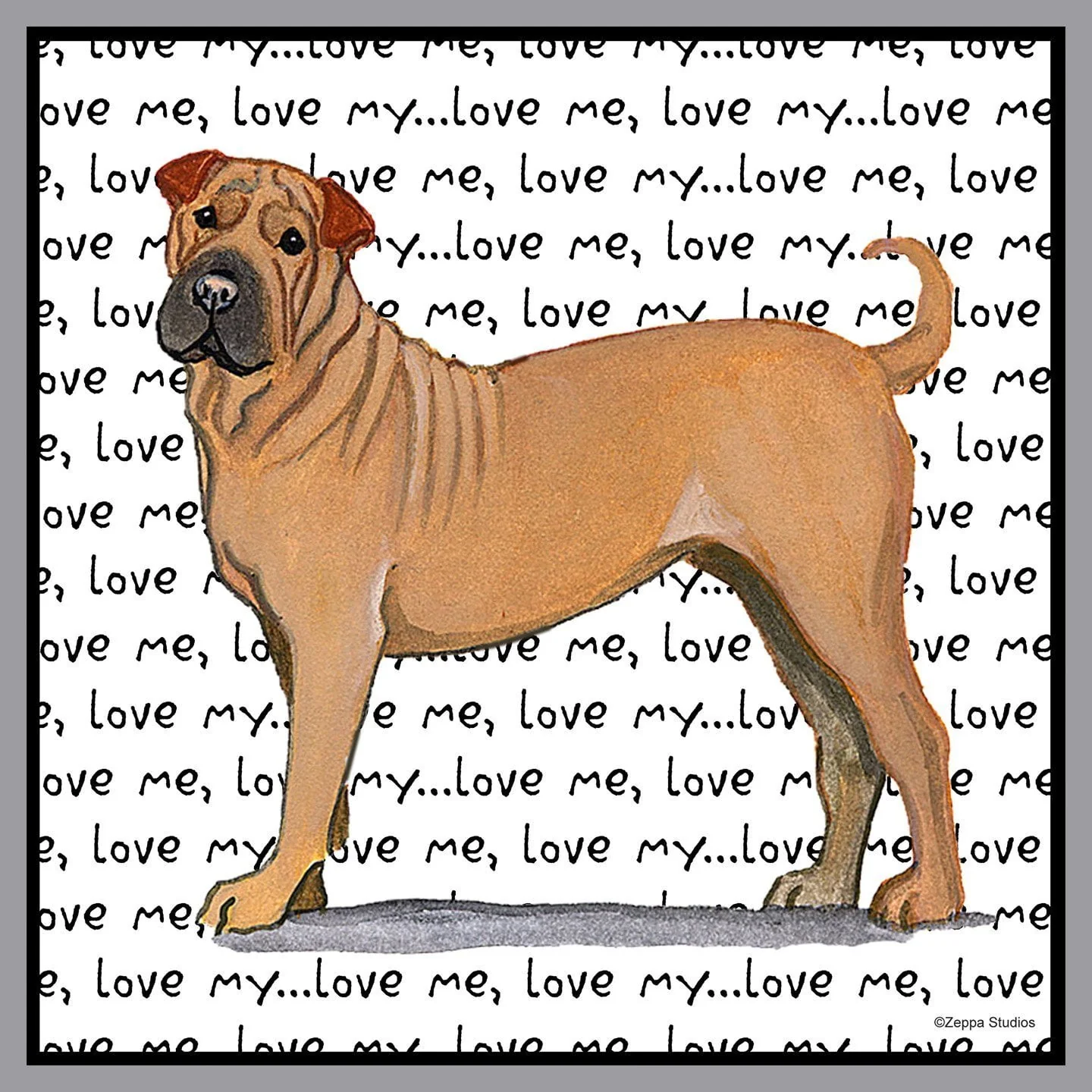 Chinese Shar-Pei Love Text - Adult Unisex T-Shirt - Image 2
