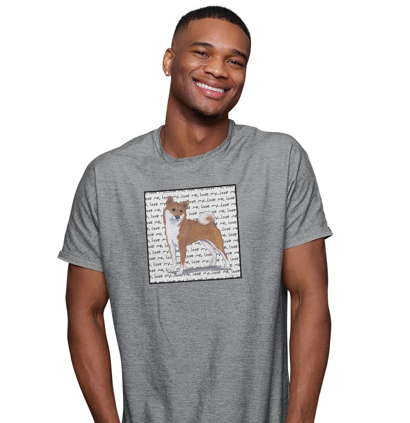 Shiba Inu Love Text - Adult Unisex T-Shirt - Image 3