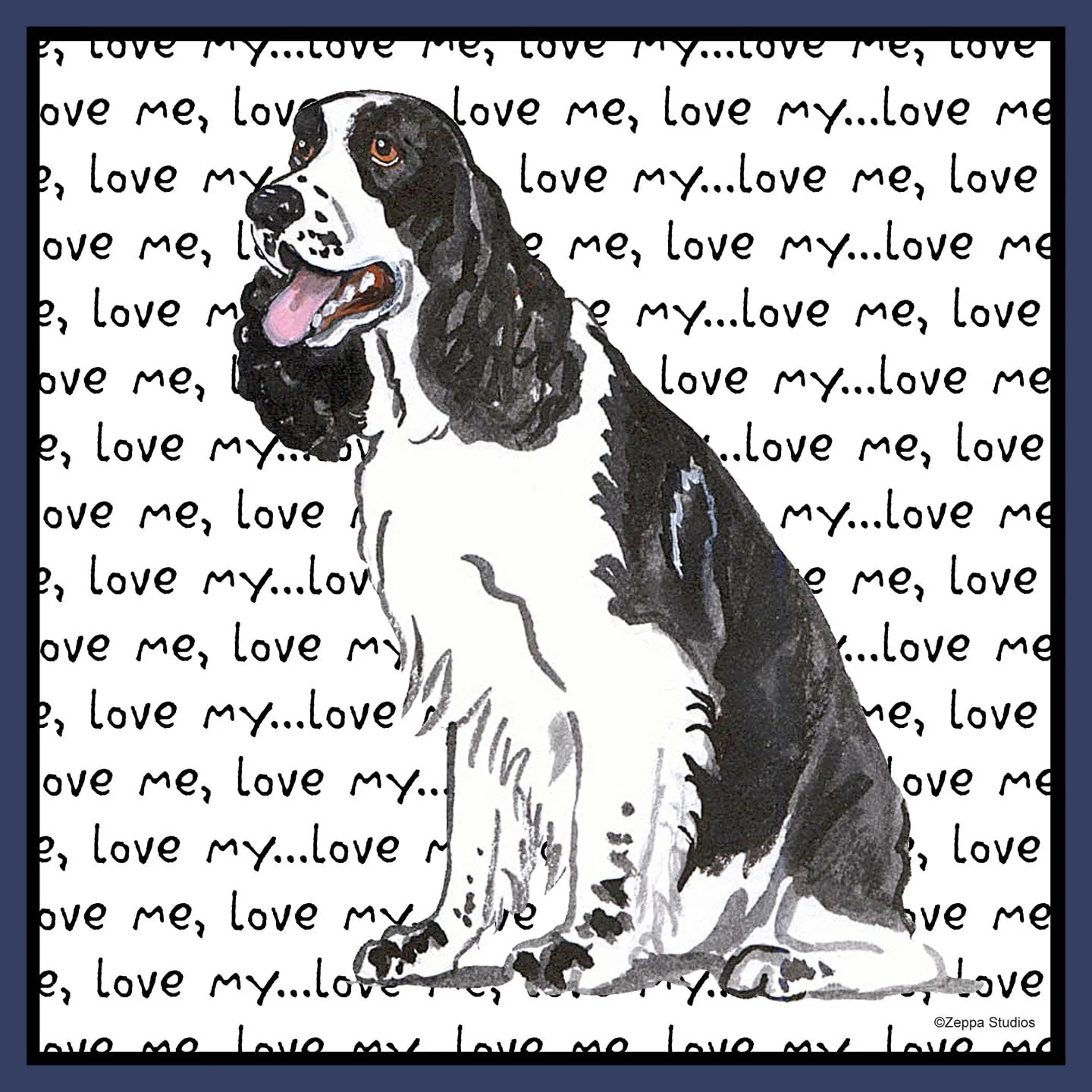 Black and White English Springer Spaniel Love Text - Adult Unisex T-Shirt - Image 2