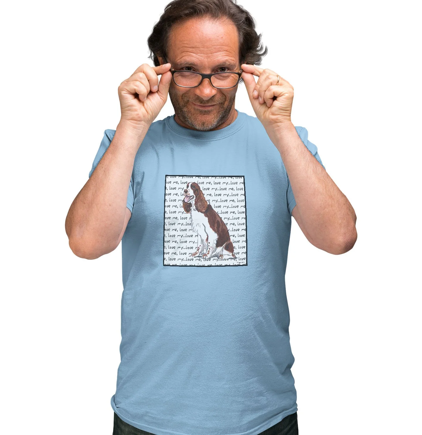 Liver and White English Springer Spaniel Love Text - Adult Unisex T-Shirt - Image 3