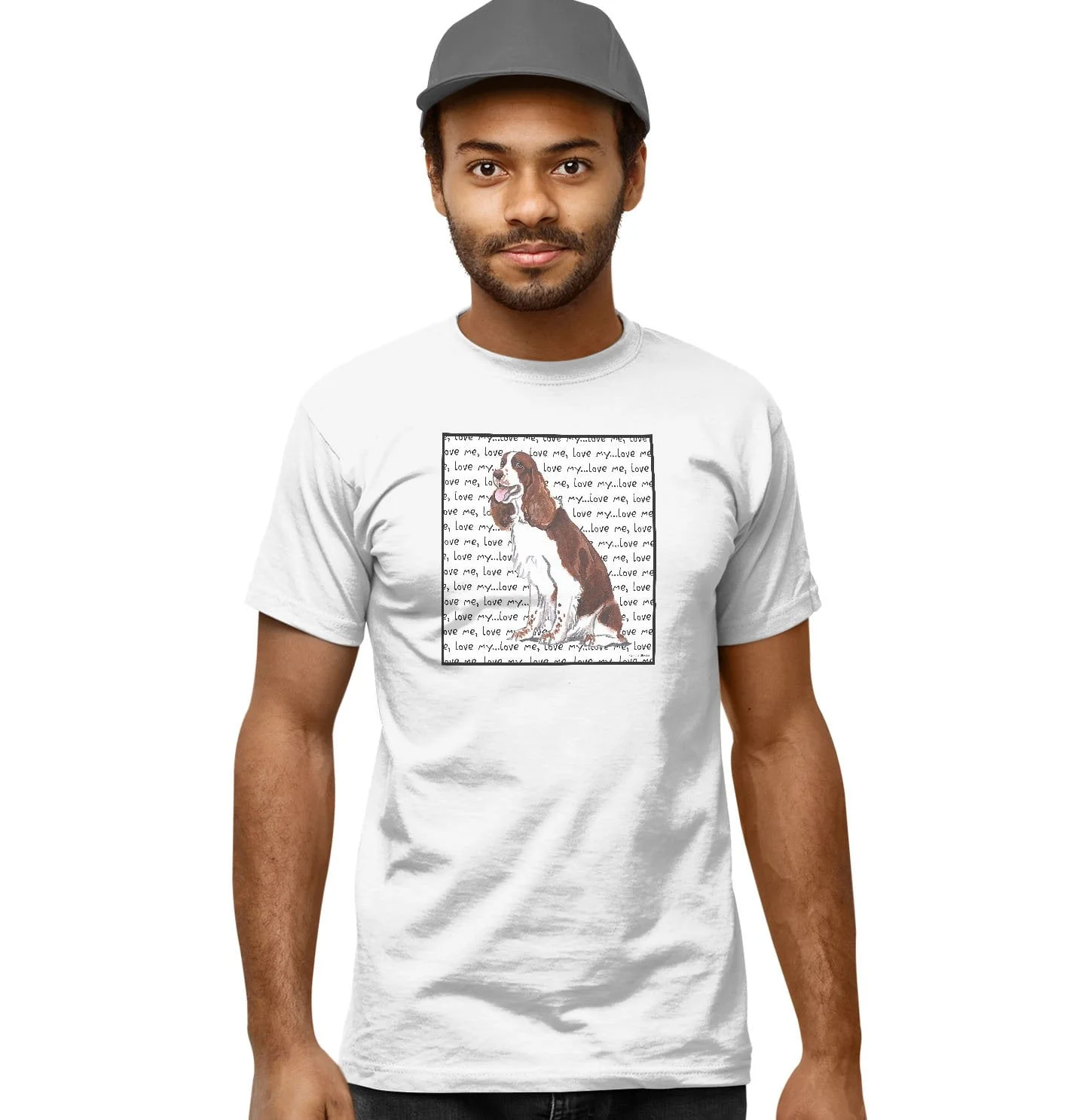 Liver and White English Springer Spaniel Love Text - Adult Unisex T-Shirt - Image 6