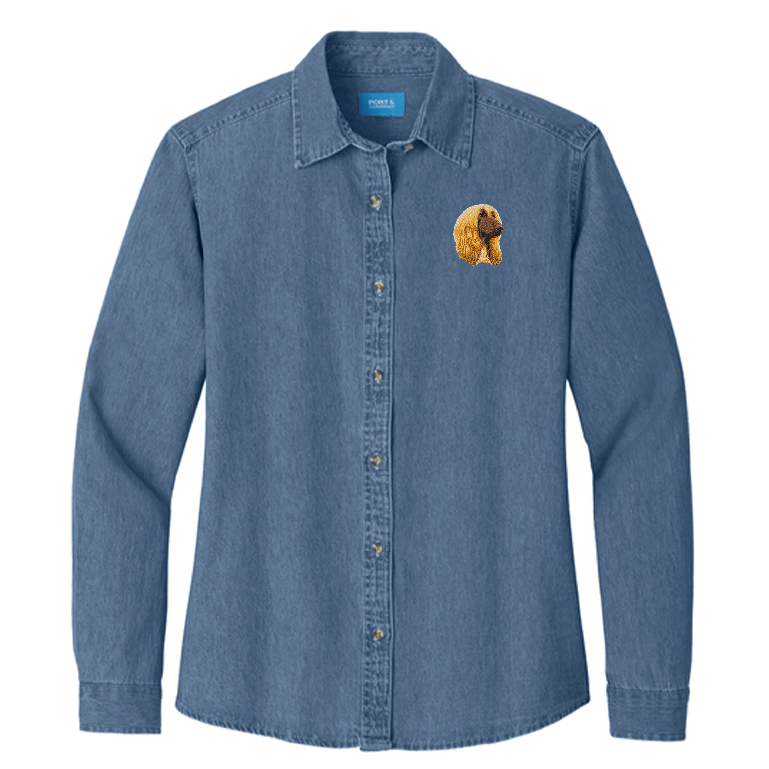 Afghan Hound Embroidered Women's Denim Shirt