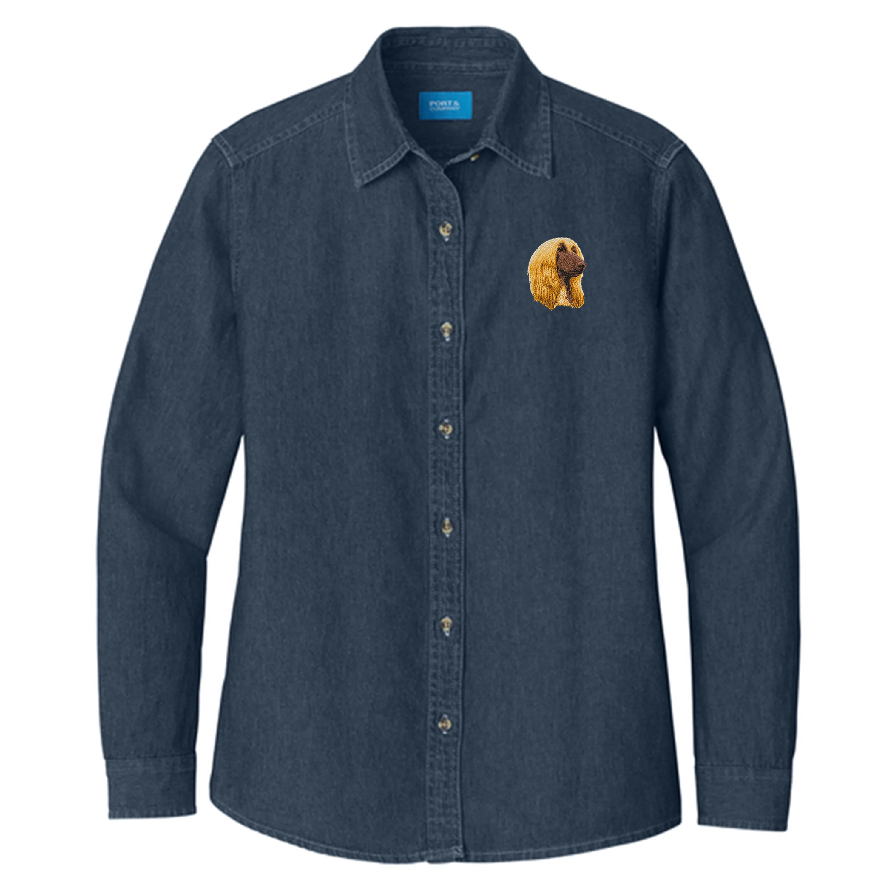 Afghan Hound Embroidered Women's Denim Shirt - Image 2