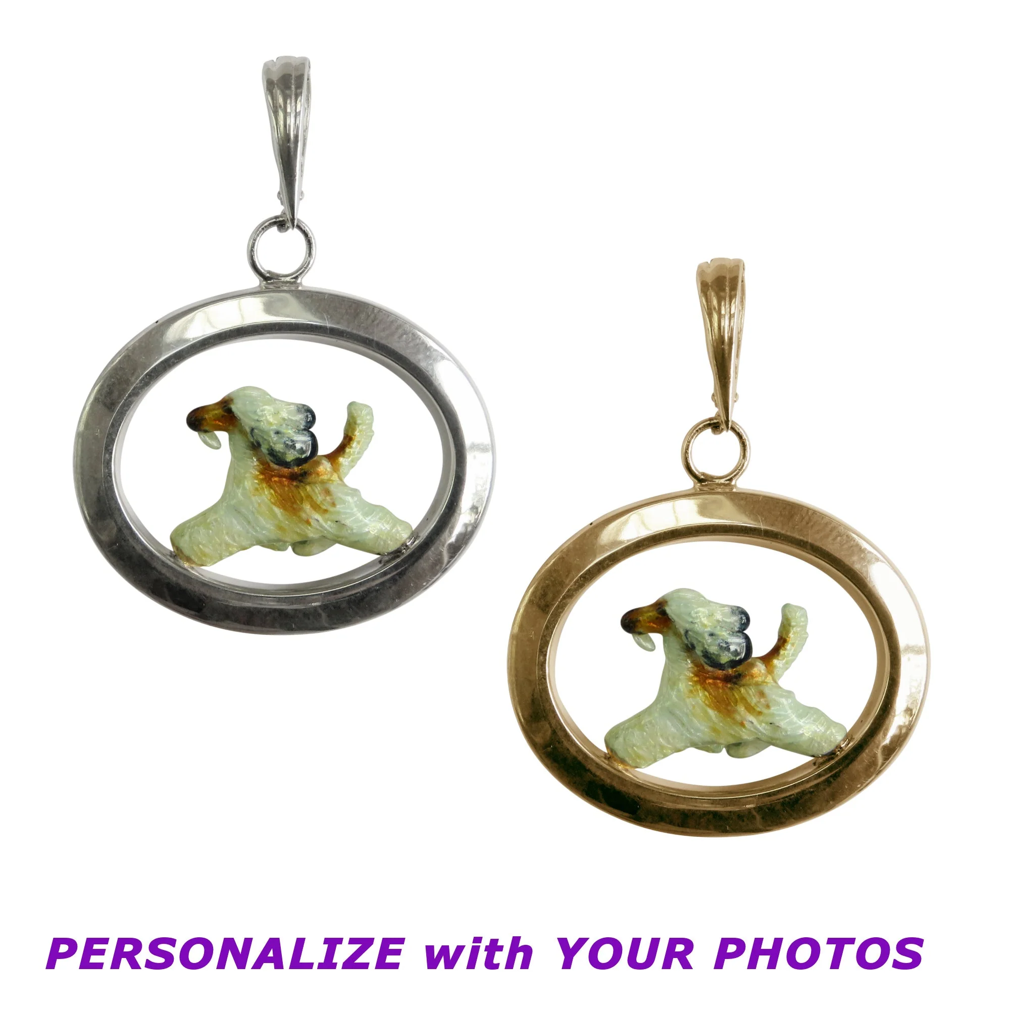 Afghan Hound Custom Enamel in 14K Gold Oval Pendant - Image 3