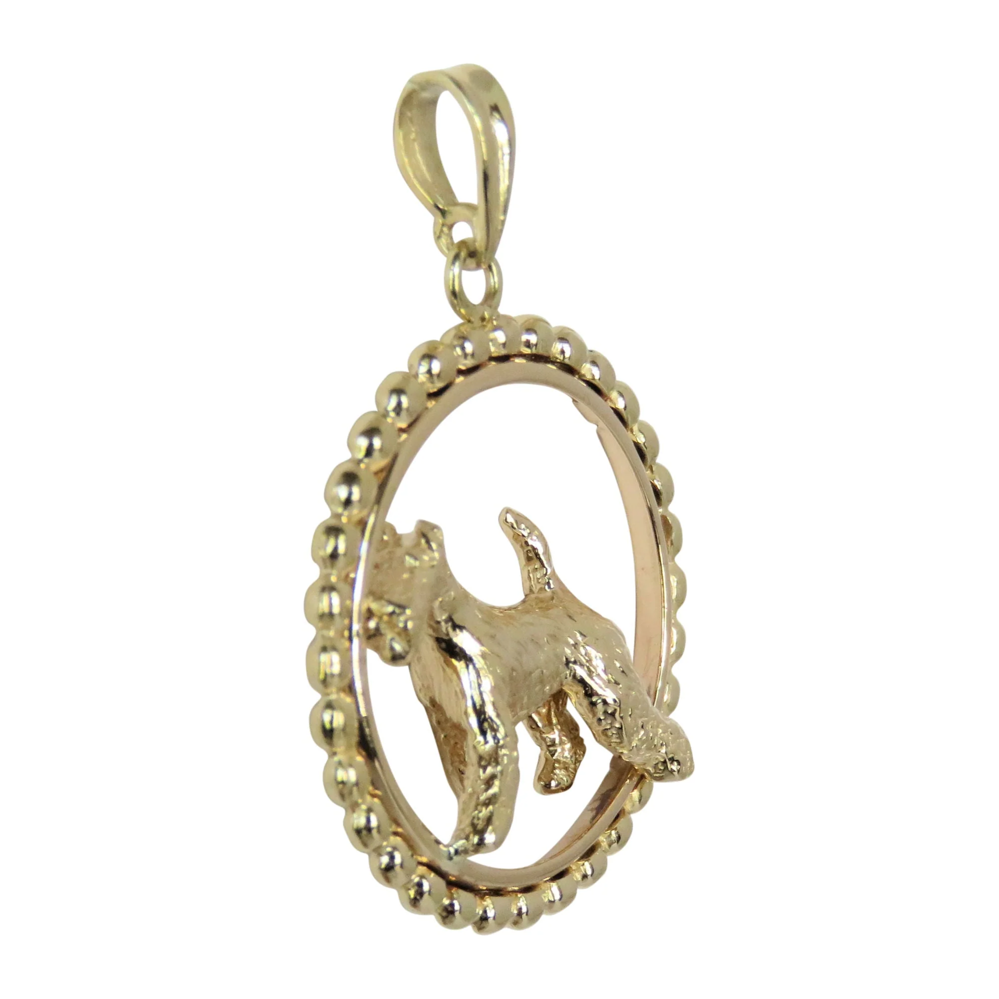 Airedale Terrier in 14K Gold Beaded Circle Pendant - Image 2