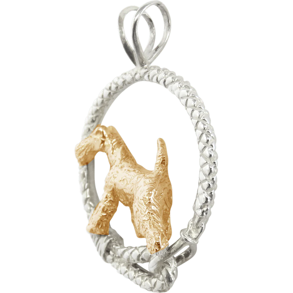 Airedale Terrier Solid 14K Gold  in Sterling Silver Leash Pendant - Image 4