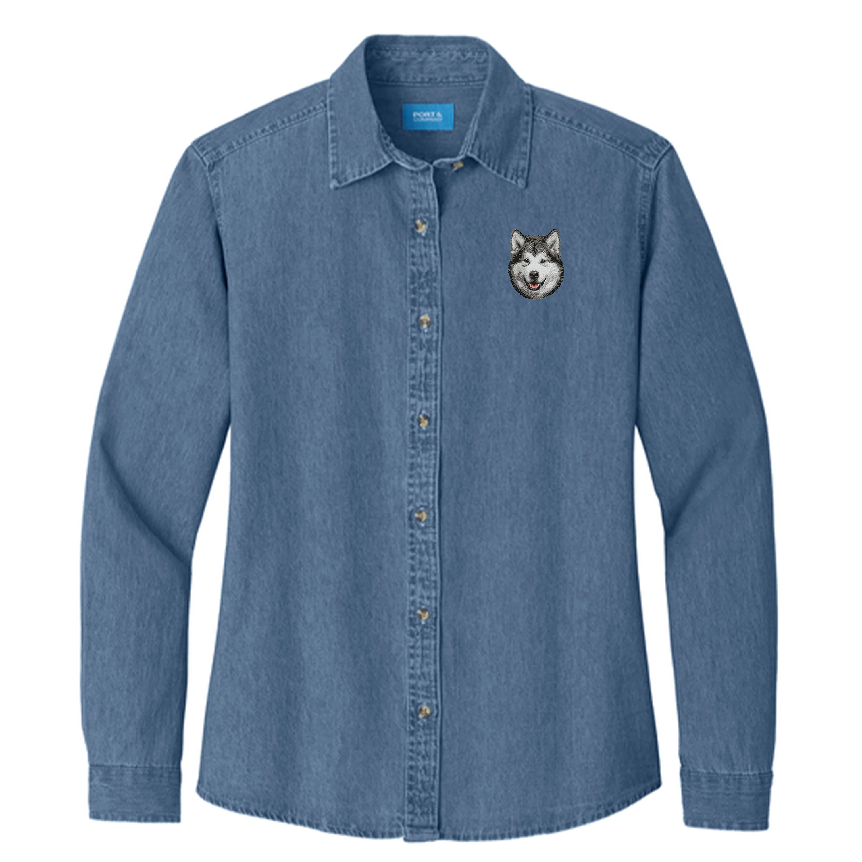 Alaskan Malamute Embroidered Women's Denim Shirt