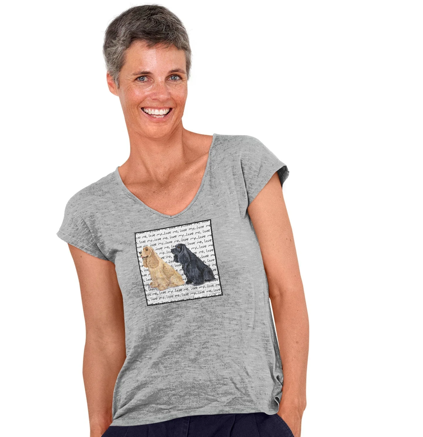 Cocker Spaniel Love Text - Women's V-Neck T-Shirt - Image 3