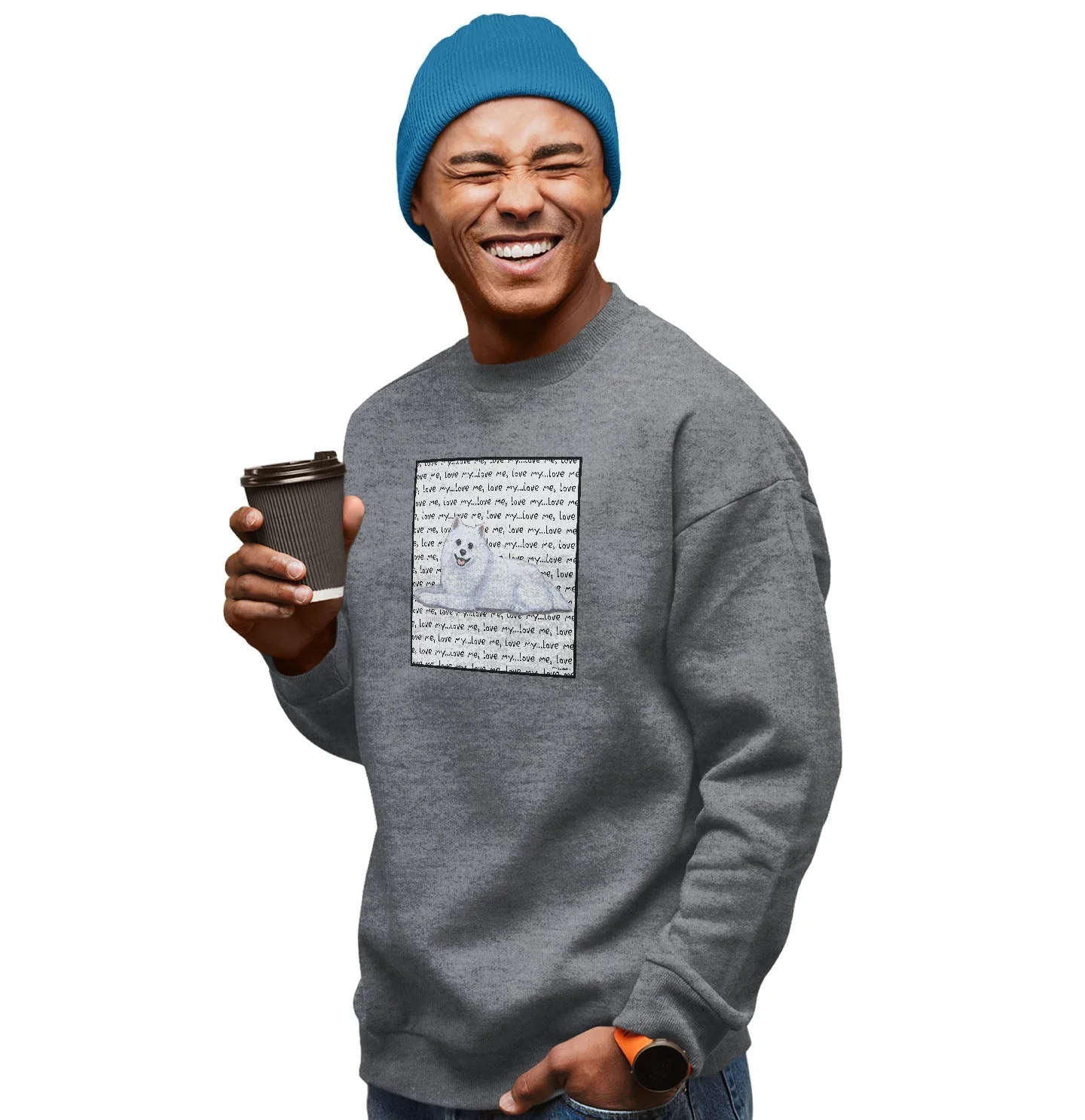 American Eskimo Love Text - Adult Unisex Crewneck Sweatshirt - Image 3