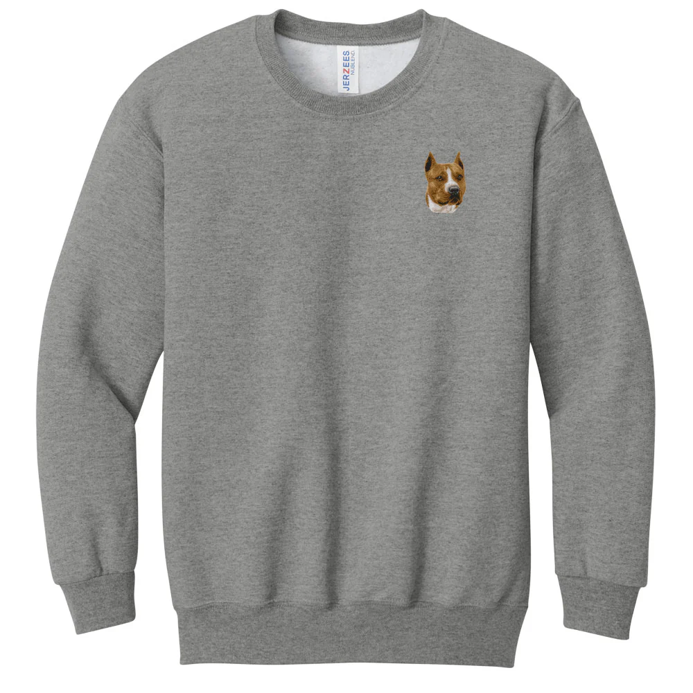 American Staffordshire Terrier Embroidered Youth Crewneck Sweatshirt
