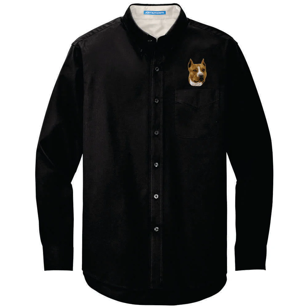 American Staffordshire Terrier Embroidered Long Sleeve Button Up Shirt - Image 4
