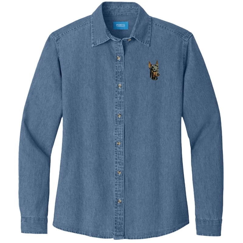 Doberman Pinscher Embroidered Women's Denim Shirt