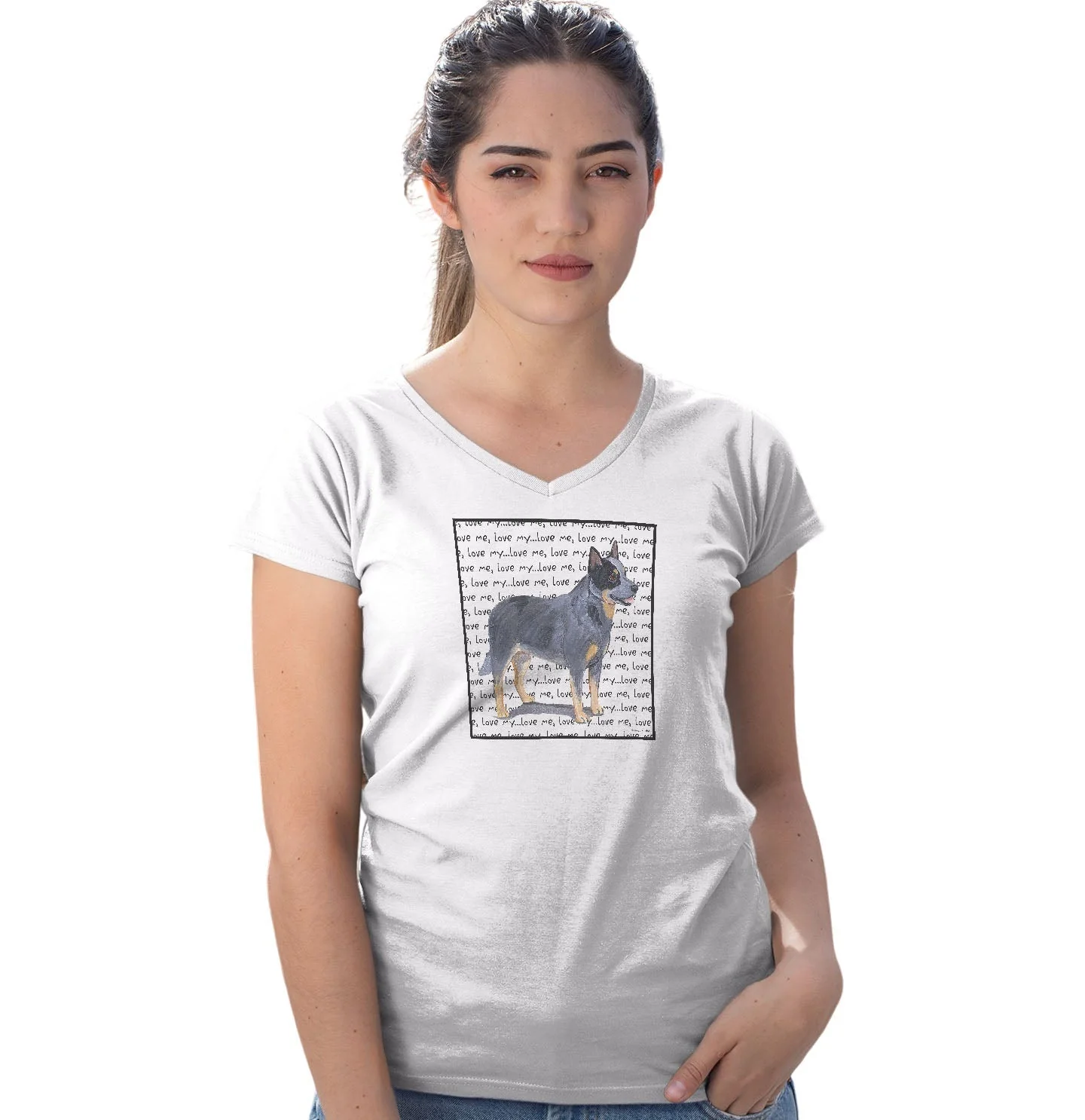 Australian Cattle Dog Love Text - Women's V-Neck T-Shirt - Image 3