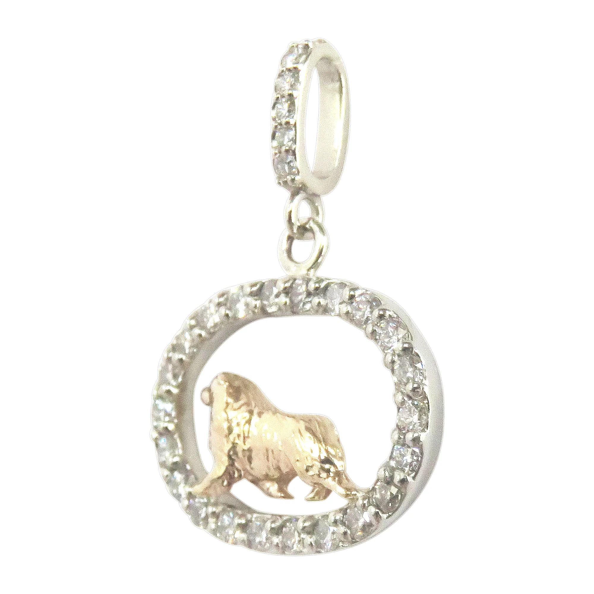Australian Shepherd 14K Gold in Exquisite Tiny Genuine Diamond Oval Pendant - Image 6