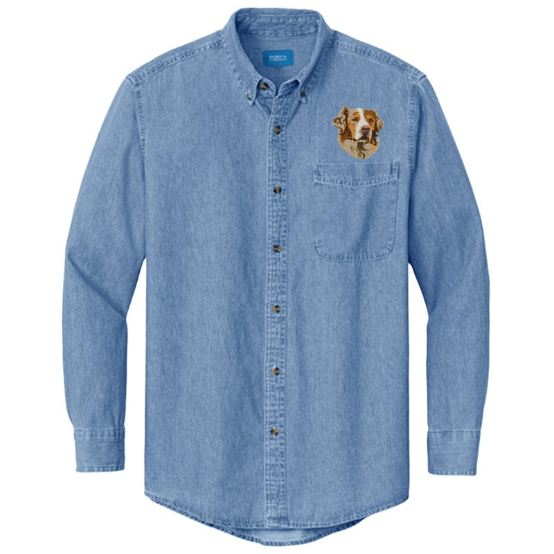 Australian Shepherd Embroidered Men's Denim Shirt - Image 3