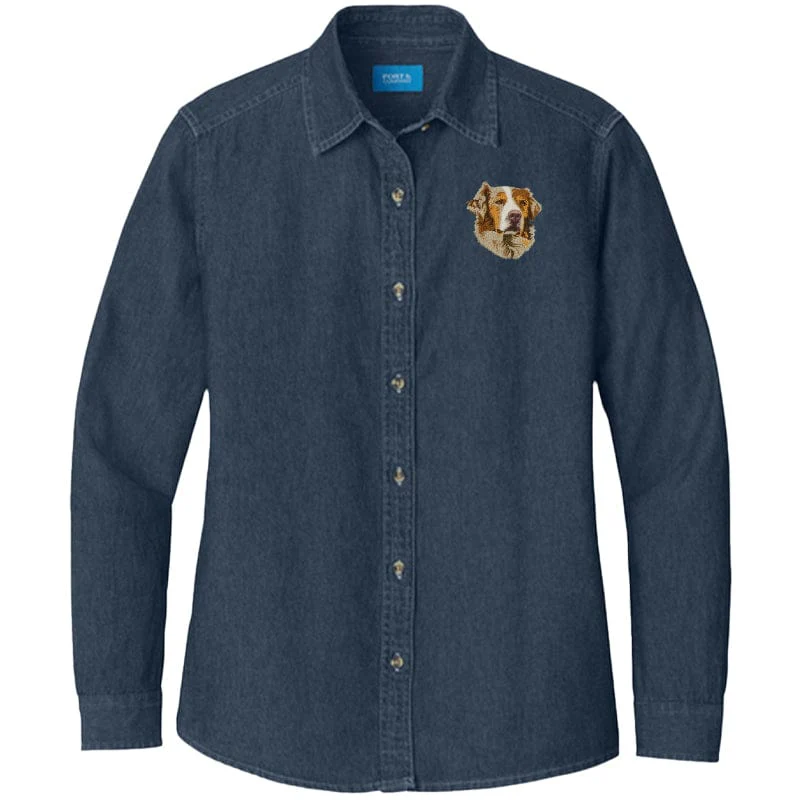 Australian Shepherd Embroidered Women's Denim Shirt - Image 11