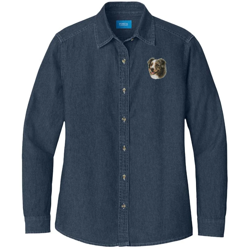Australian Shepherd Embroidered Women's Denim Shirt - Image 3