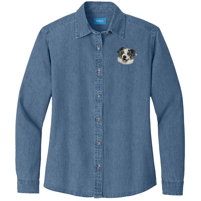 Australian Shepherd Embroidered Women's Denim Shirt - Image 5