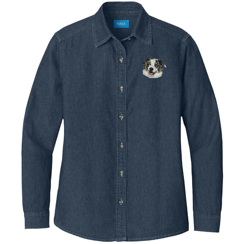 Australian Shepherd Embroidered Women's Denim Shirt - Image 7