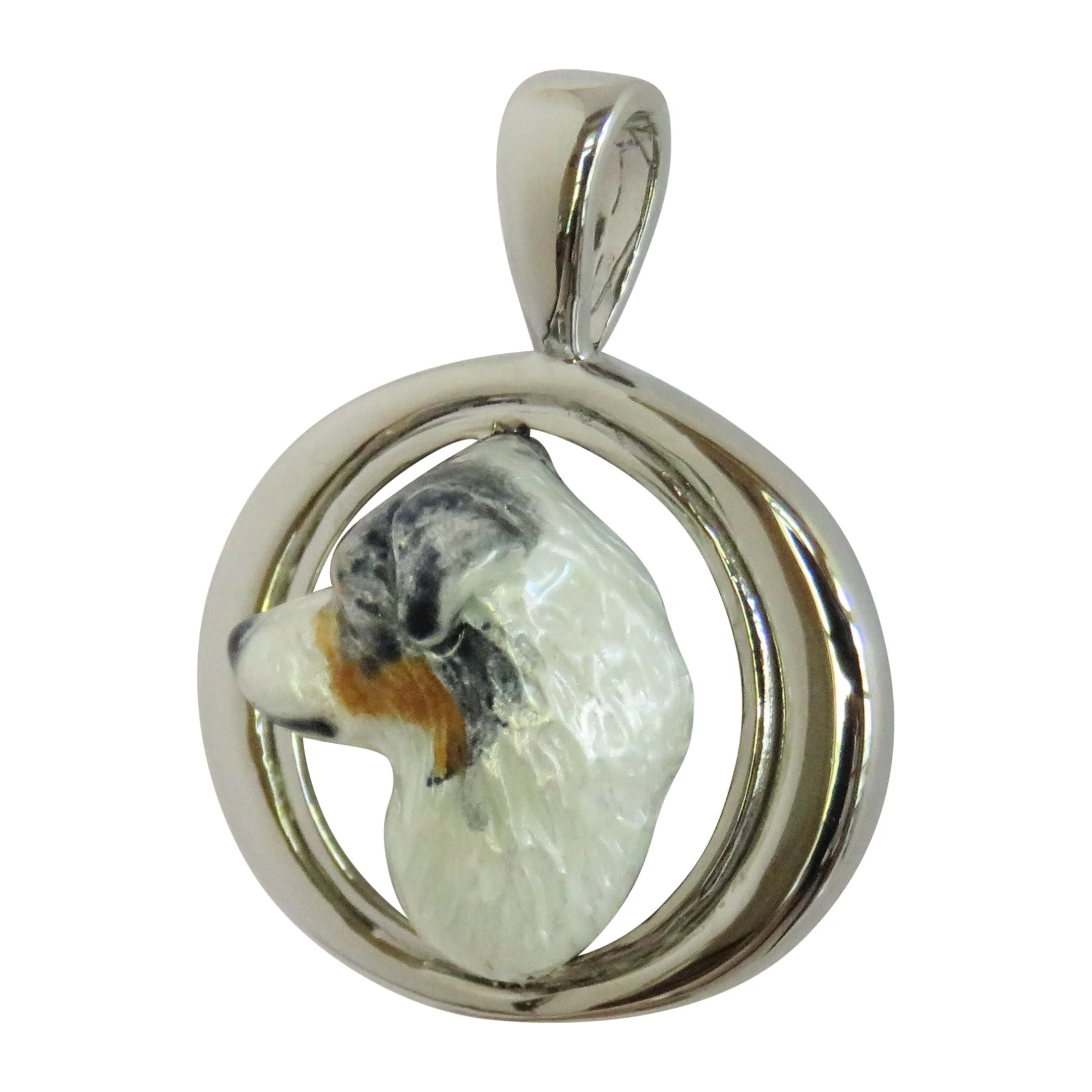 Australian Shepherd Custom Enamel  in Sterling Silver Tapered Oval Pendant - Image 3