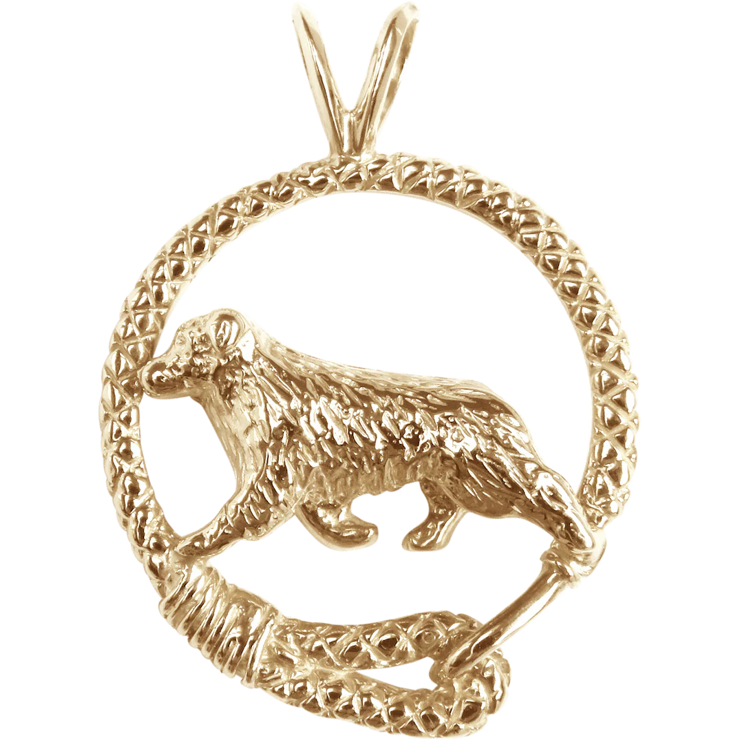 Australian Shepherd Solid 14K Gold  Leash Pendant