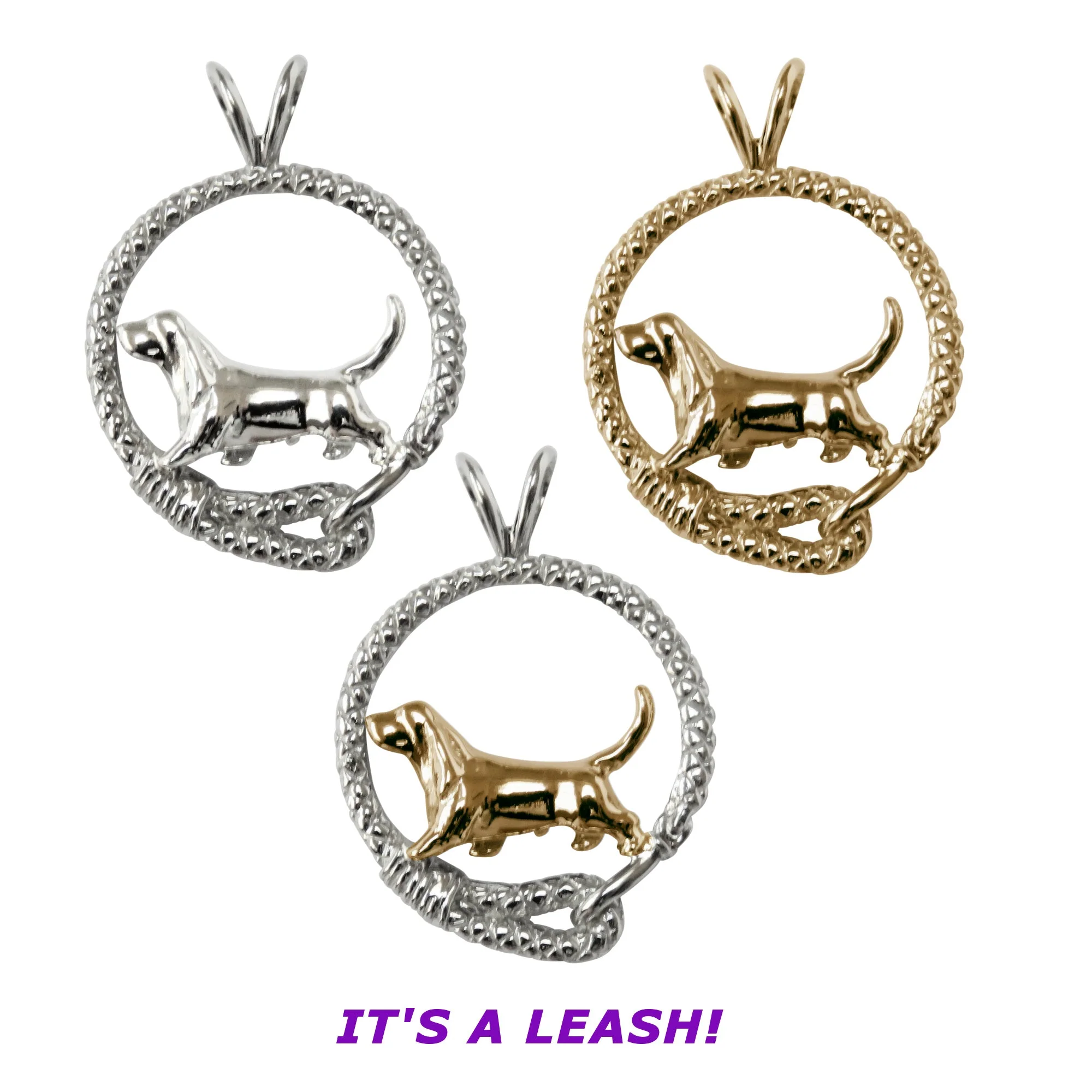 Basset Hound in 14K Gold Leash Pendant - Image 2